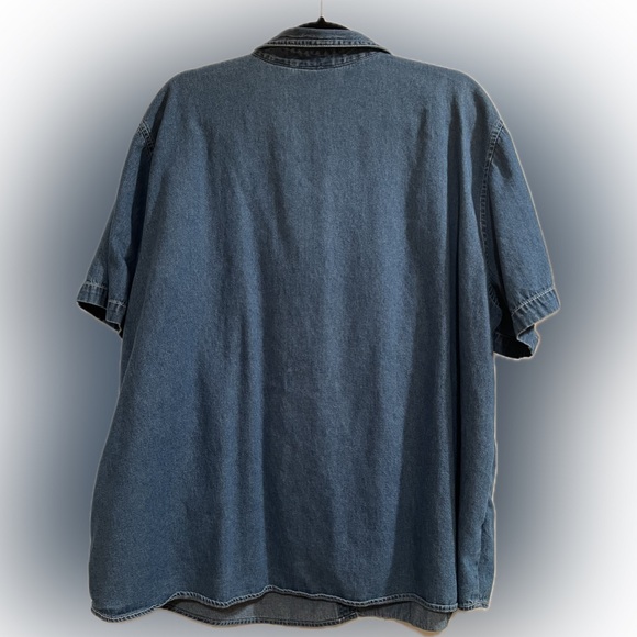 Vintage Denim Calico Short Sleeve Mock Layer Twofer Button Up Shirt Size 22/24 - Picture 3 of 13